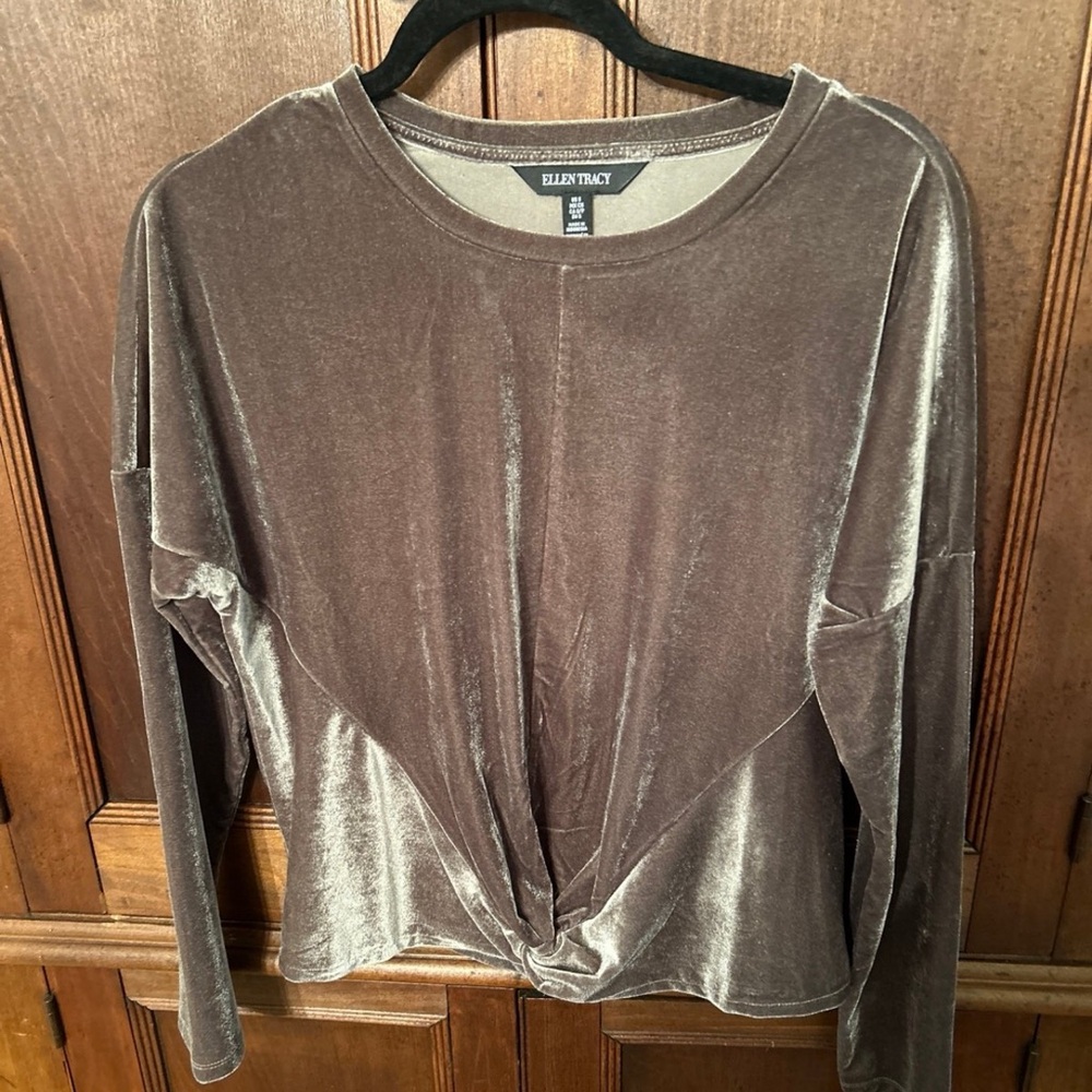 Ellen Tracy Grey Velvet Velour Dolman Sleeve Size S